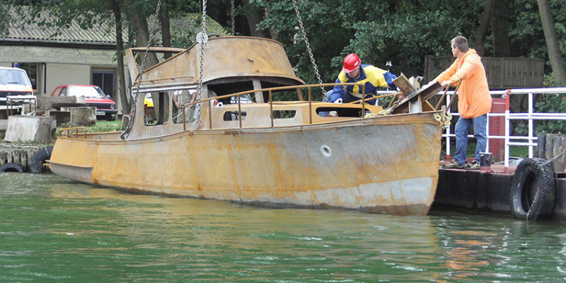 Das Schiffswrack am Tag seiner Versenkung im Arendsee